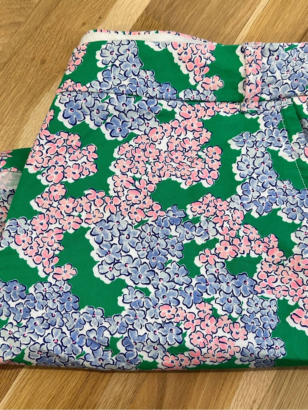 crown & ivy Green Floral Bermuda Shorts with Pink & Blue Blooms